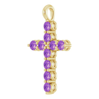 14K Yellow Natural Amethyst Cross Pendant