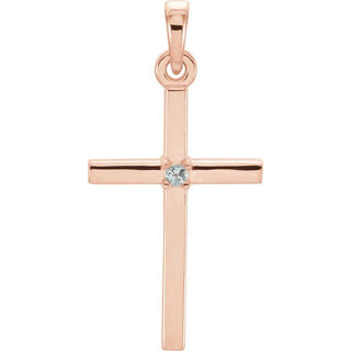 14K Rose Natural Aquamarine Cross Pendant