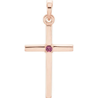 14K Rose Natural Pink Tourmaline Cross Pendant