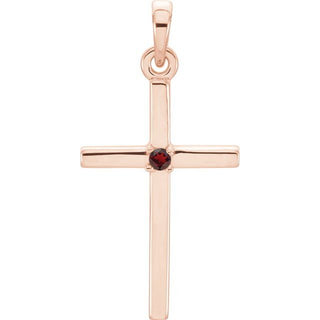 14K Rose Natural Mozambique Garnet Cross Pendant