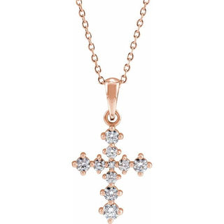 14K Rose 3/8 CTW Natural Diamond Cross 16-18" Necklace