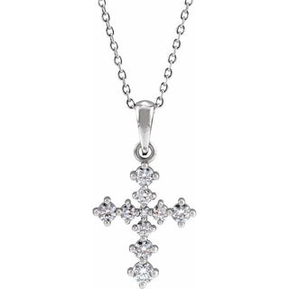 14K White 3/8 CTW Natural Diamond Cross 16-18" Necklace
