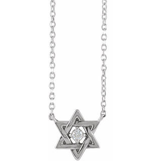 14K White .03 CT Natural Diamond Star of David 16" Necklace