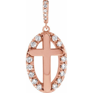14K Rose 1/5 CTW Natural Diamond Halo-Style Cross Pendant