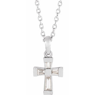 14K White 1/10 CTW Natural Diamond Cross 16-18" Necklace 