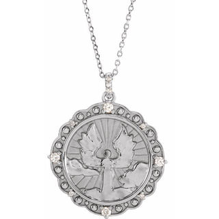 14K White 1/6 CTW Natural Diamond Guardian Angel 16-18" Necklace 