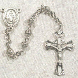 Sterling Silver 4MM Silver Filagree Rosary