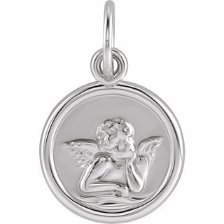 14K White 12 mm Cherub Angel Pendant
