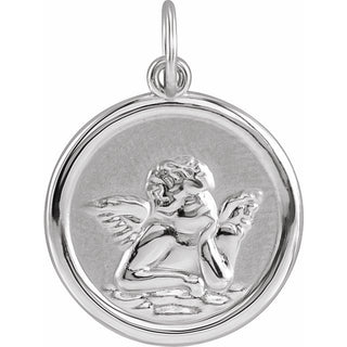 14K White 15 mm Cherub Angel Pendant