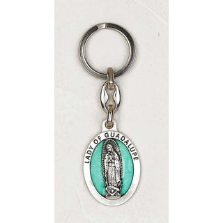 6-pack - Our Lady of Guadalupe Oval Green Enamel Key Chain