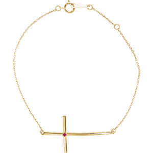 14K Gold Ruby Sideways Cross Bracelet