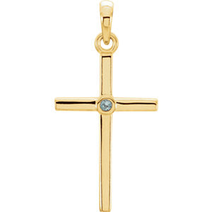 14K Gold Aquamarine Cross 22.8x11.3 MM Pendant