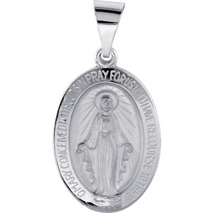 14K White 19x13.5 MM Oval Hollow Miraculous Medal