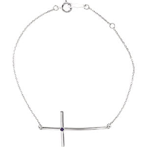 Sterling Silver Imitation Amethyst Sideways Cross Bracelet