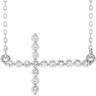 14K White 1/3 CTW Diamond Sideways Cross 16-18" Necklace