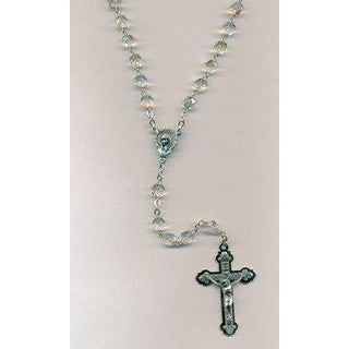 6mm Clear Glass Rosary with triple layer Crucifix Boxed