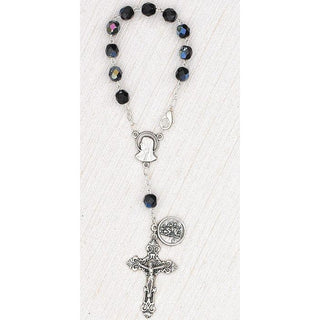 4-Pack - 6mm Glass Black Auto Rosary with Premium Centerpiece and Crucifix with St Christopher Pendant