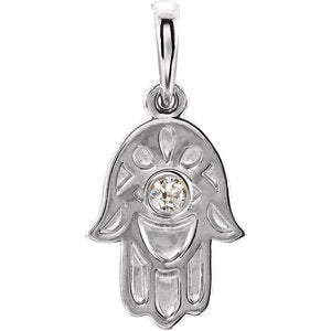 Sterling Silver .03 CTW Diamond Hamsa Pendant