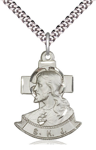 Sterling Silver Sacred Heart of Jesus Pendant Necklace