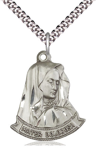 Sterling Silver Holy Name Pendant on an 24-inch Light Rhodium Heavy Curb Chain