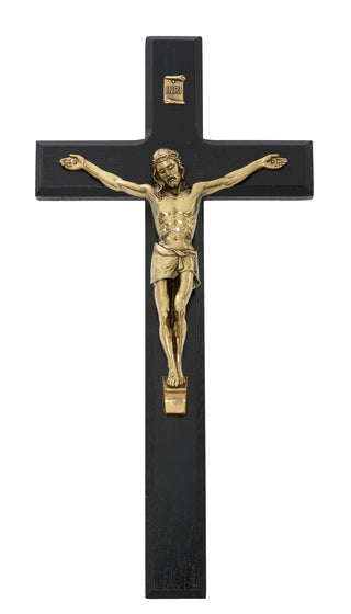 10-inch Beveled Black Wood with Antique Bronze Corpus Crucifix
