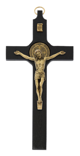 8-inch Black Painted Wood with Antique Bronze St. Benedict Corpus
