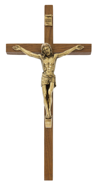 10-inch Walnut Wood with Antique Bronze Corpus Crucifix