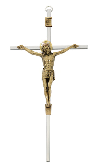 8-inch Silver Cross with Gold Tone Corpus Crucifix