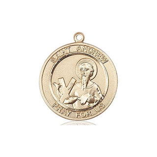 14kt Gold Saint Andrew the Apostle Medal Engraved Catholic Saint Jewelry