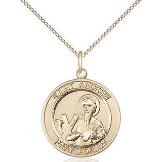 14kt Gold Saint Andrew the Apostle Medal Engraved Catholic Saint Jewelry