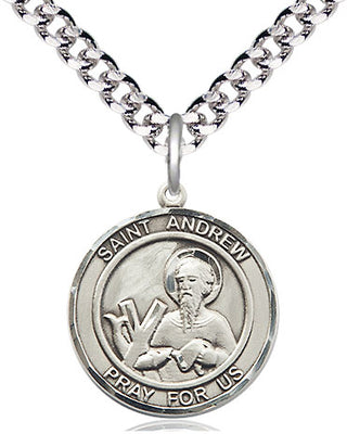 Pewter Saint Andrew the Apostle Medal Religious Jewelry Engraved Catholic Saint Jewelry