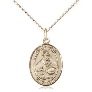 14kt Gold Saint Albert the Great Medal Engraved Catholic Saint Jewelry