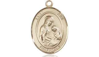 14kt Gold Saint Ann Medal Engraved Catholic Saint Jewelry