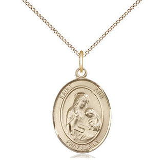 14kt Gold Saint Ann Medal Engraved Catholic Saint Jewelry