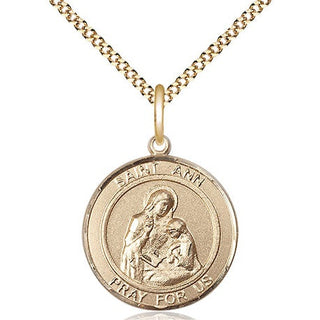 14kt Gold Filled Saint Ann Medal Religious Jewelry Engraved Catholic Saint Jewelry