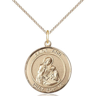 14kt Gold Filled Saint Ann Medal Religious Jewelry Engraved Catholic Saint Jewelry