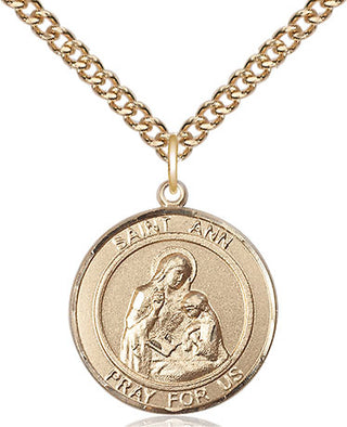 14kt Gold Filled Saint Ann Medal Religious Jewelry Engraved Catholic Saint Jewelry