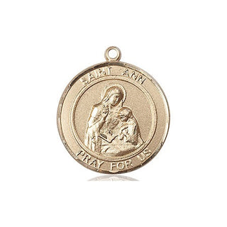 14kt Gold Saint Ann Medal Engraved Catholic Saint Jewelry