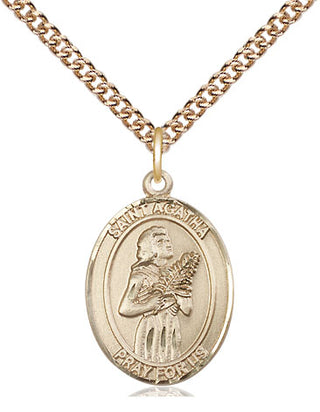14kt Gold Saint Agatha Medal Engraved Catholic Saint Jewelry