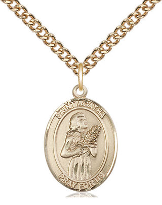 14kt Gold Saint Agatha Medal Engraved Catholic Saint Jewelry