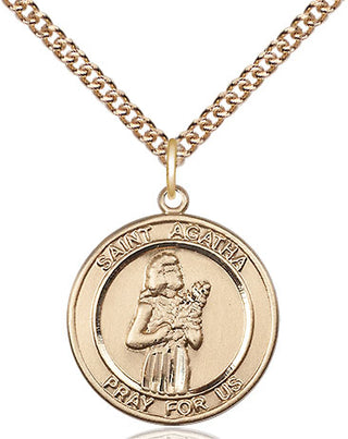 14kt Gold Filled Saint Agatha Medal Religious Jewelry Engraved Catholic Saint Jewelry