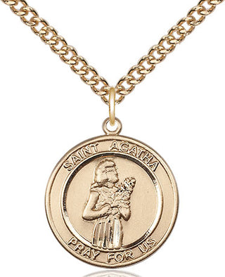 14kt Gold Saint Agatha Medal Engraved Catholic Saint Jewelry