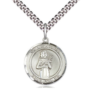 Pewter Saint Agatha Medal Religious Jewelry Engraved Catholic Saint Jewelry