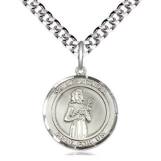 Pewter Saint Agatha Medal Religious Jewelry Engraved Catholic Saint Jewelry
