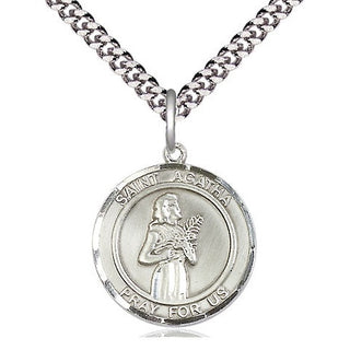 Pewter Saint Agatha Medal Religious Jewelry Engraved Catholic Saint Jewelry
