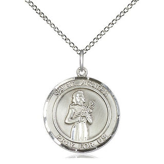 Sterling Silver Saint Agatha Medal Religious Jewelry Engraved Catholic Saint Jewelry