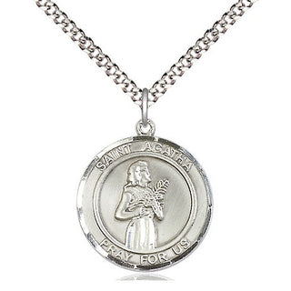Sterling Silver Saint Agatha Medal Religious Jewelry Engraved Catholic Saint Jewelry