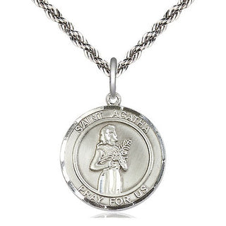 Sterling Silver Saint Agatha Medal Religious Jewelry Engraved Catholic Saint Jewelry