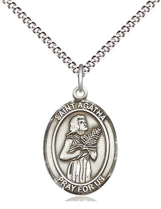 Sterling Silver Saint Agatha Medal Religious Jewelry Engraved Catholic Saint Jewelry