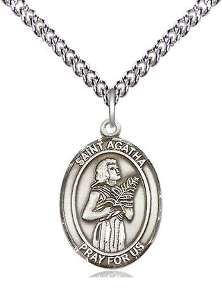 Sterling Silver Saint Agatha Medal Religious Jewelry Engraved Catholic Saint Jewelry